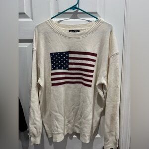 SHEIN Cream Knit American Flag Sweater